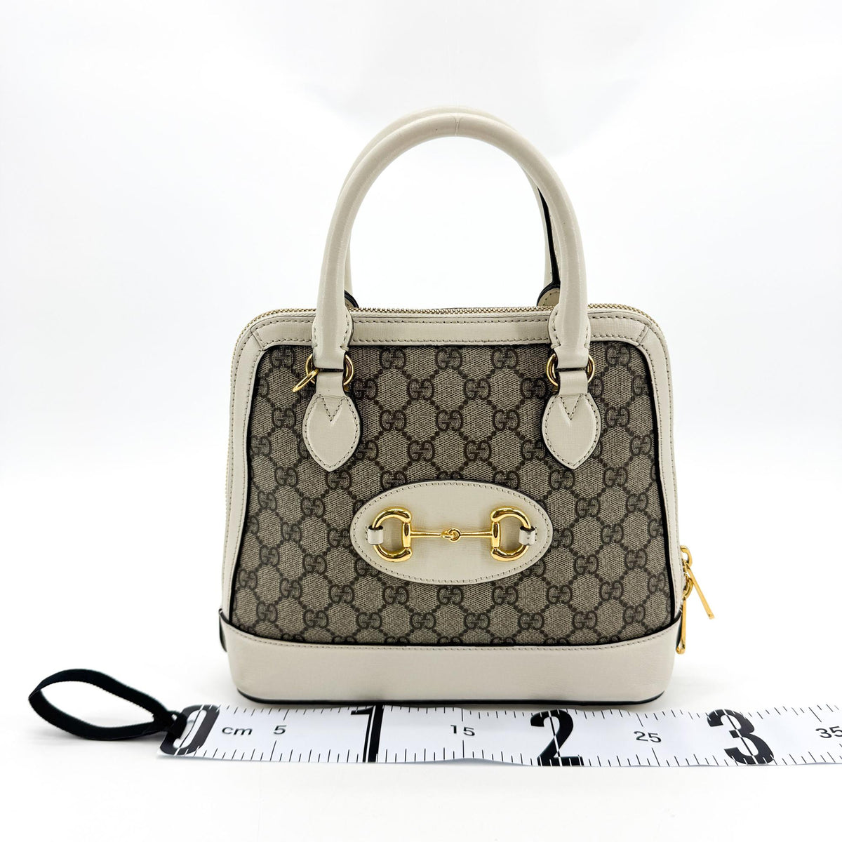 Gucci Horsebit 1955 Top Handle Gg Canvas With Leather White Canvas Handbag (Pre-Owned)