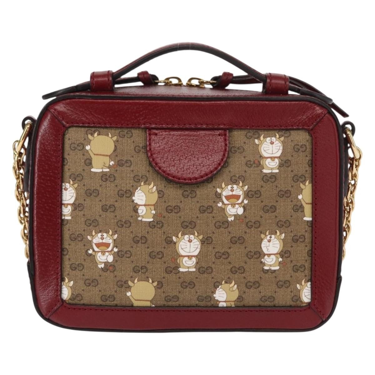 Gucci Doraemon Ophidia Zip Around Camera Printed Mini Gg Coated Canvas Beige Canvas Handbag (Pre-Owned)