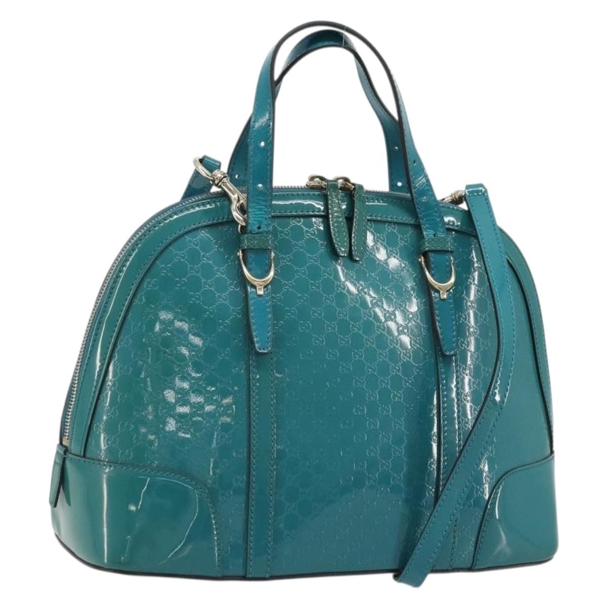 Gucci Nice Top Handle Microguccissima Patent Turquoise Patent_Leather Handbag (Pre-Owned)