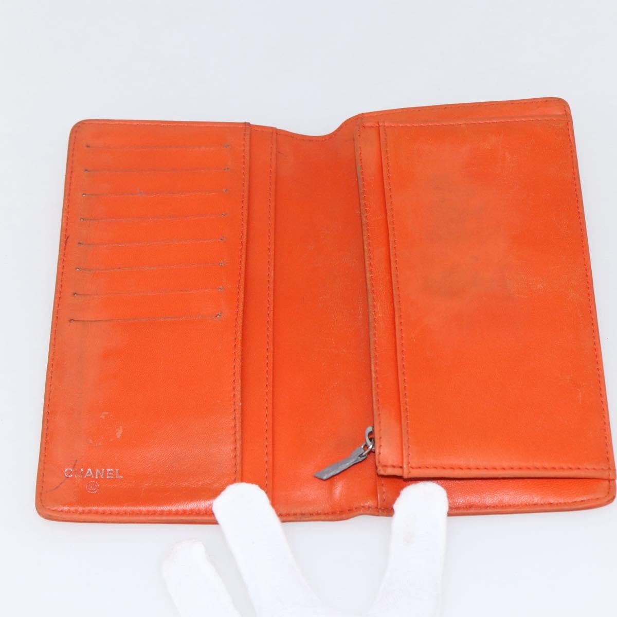 Chanel Lucky Symbols Yen Embossed Quilted Patent Orange Patent_Leather Wallets Accessory (Pre-Owned)