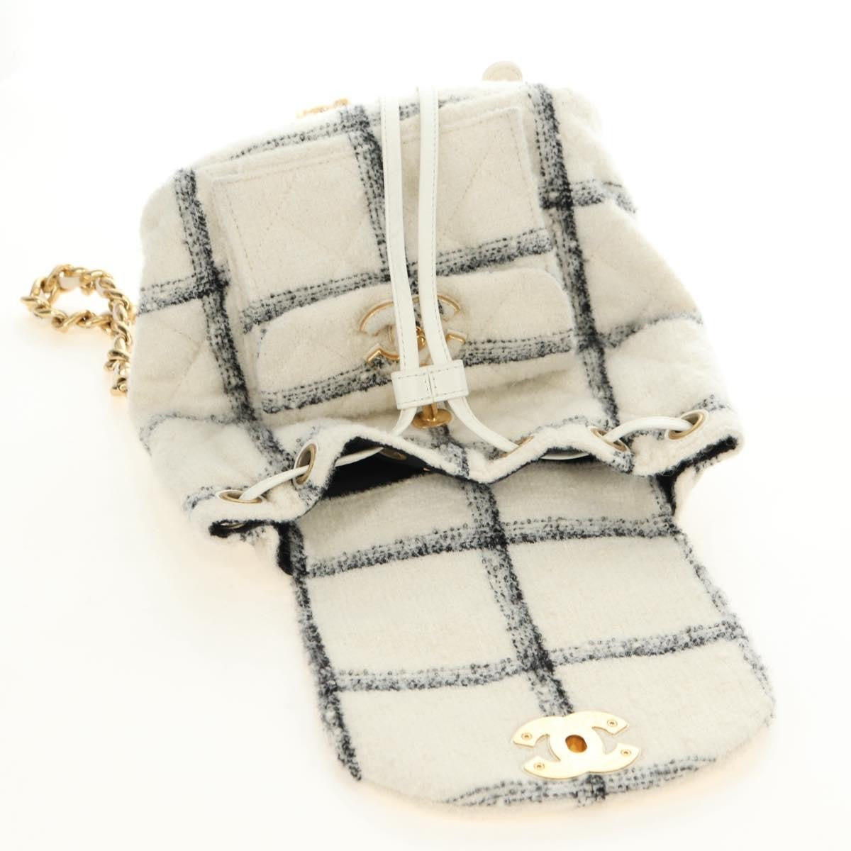 Chanel Duma Drawstring Quilted Wool Tweed Beige Wool Backpack Bag (Pre-Owned)