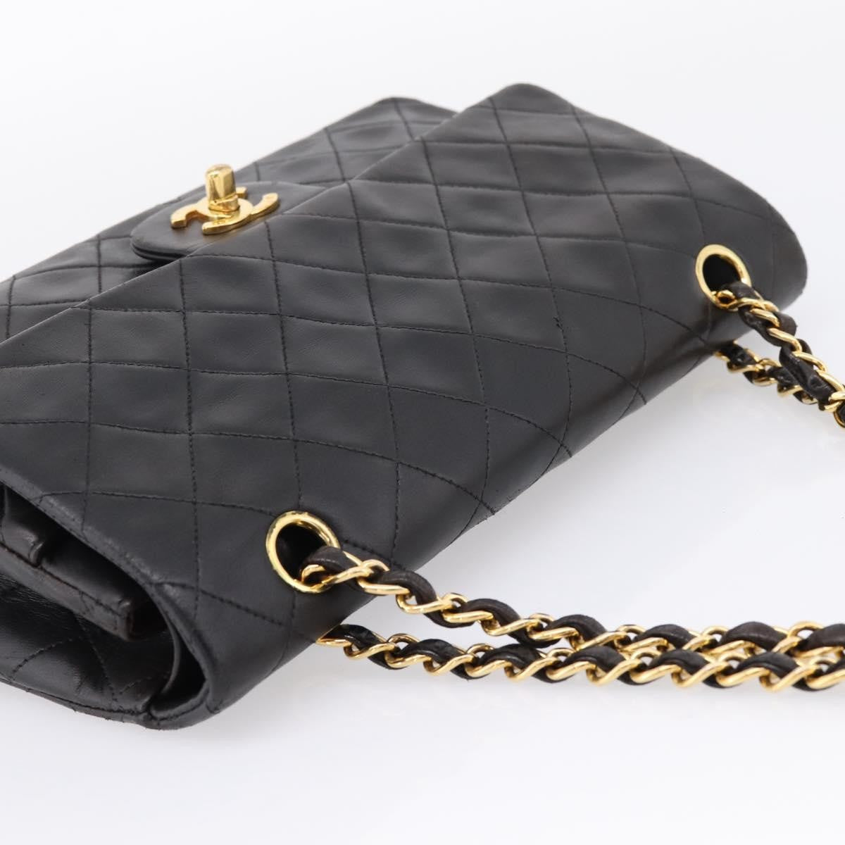 Chanel Classic Double Flap Quilted Lambskin Black Leather Shoulder Bag Bag (Pre-Owned)