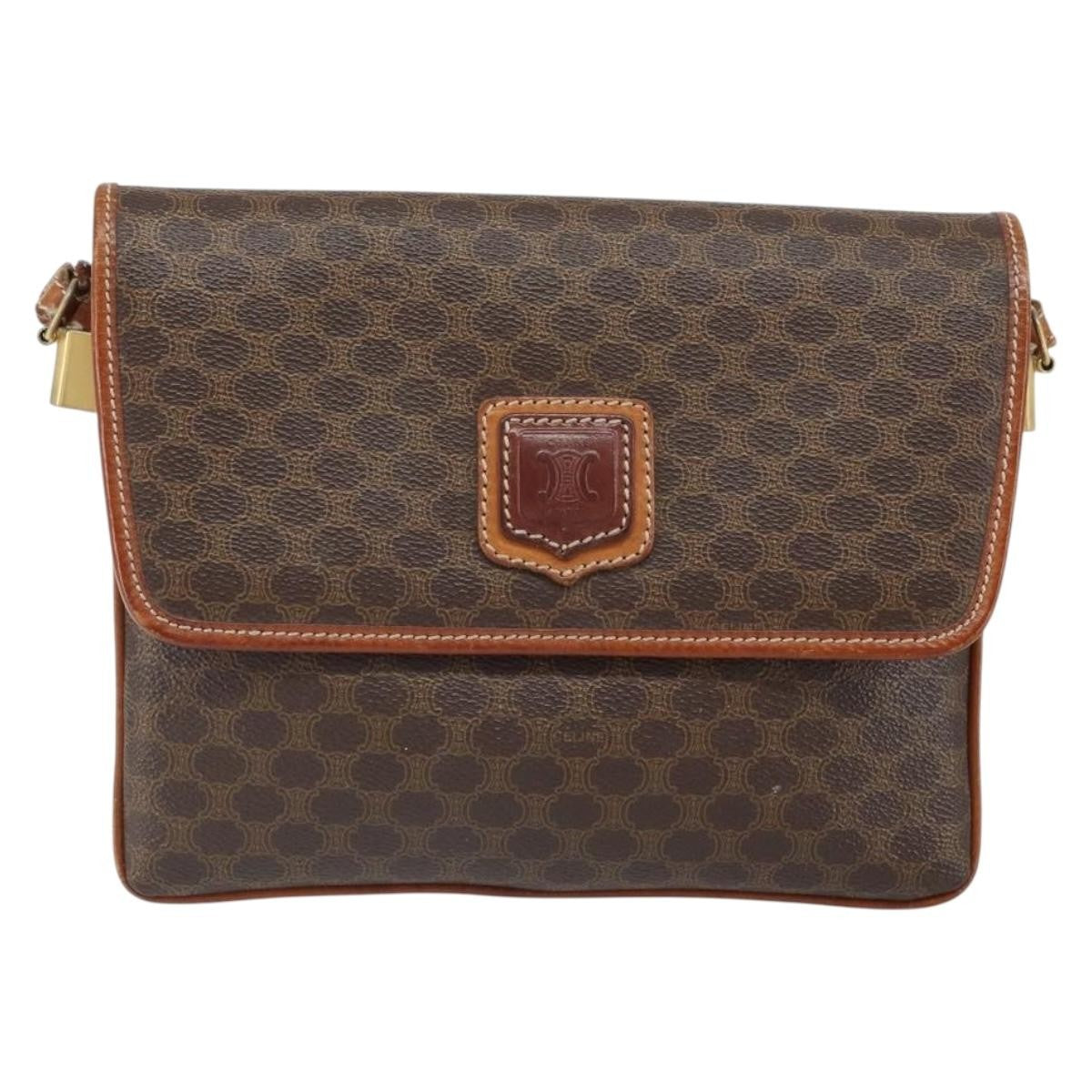 Celine Vintage Macadam Canvas And Leather Brown Canvas Shoulder Bag Bag (Pre-Owned)