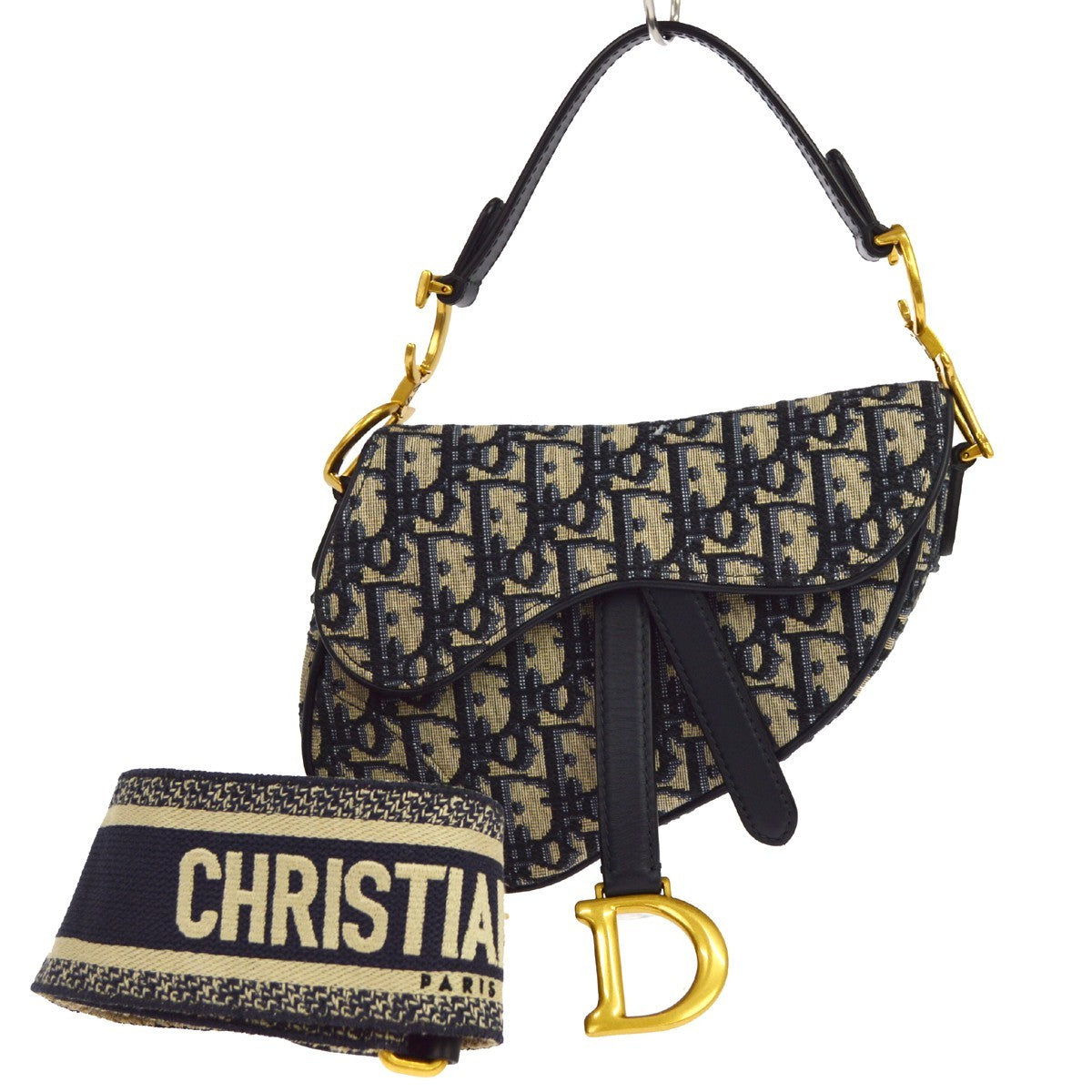 Christian Dior Saddle Oblique Jacquard Navy Canvas Handbag (Pre-Owned)