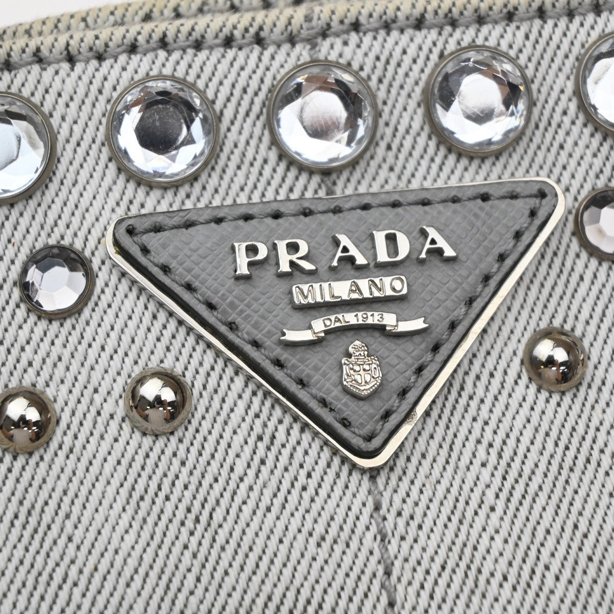 Prada Canapa Convertible Rhinestone Embellished Canvas Gray Canvas Tote Bag Bag (Pre-Owned)
