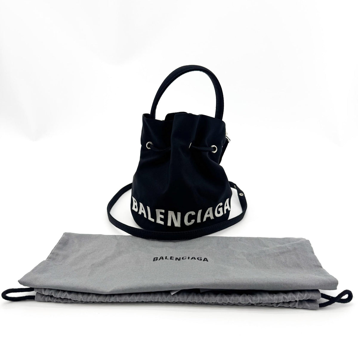 Balenciaga Wheel Drawstring Bucket Nylon Black Canvas Handbag (Pre-Owned)