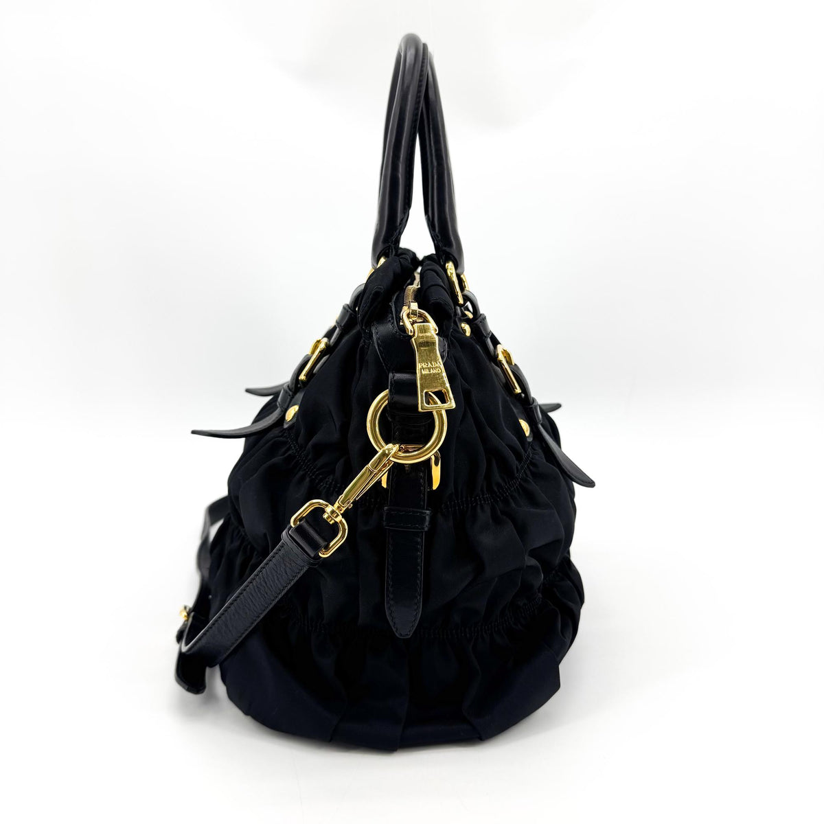 Prada Gaufre Nappa Leather Black Nylon Tote Bag Bag (Pre-Owned)