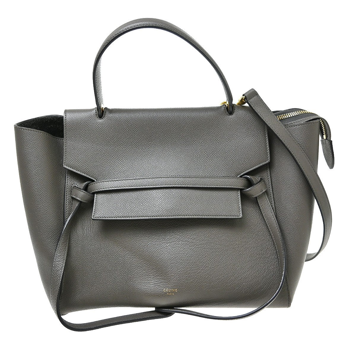 Celine Belt Leather Gray Leather Handbag (Pre-Owned)