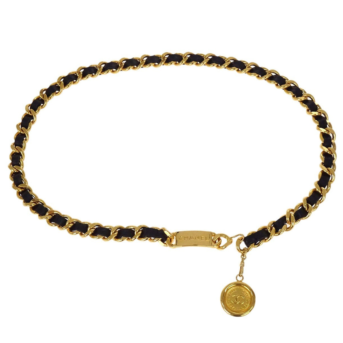Chanel Cc Medallion Chain Belt Metal With Leather Gold Gold_Plated Belts Accessory (Pre-Owned)