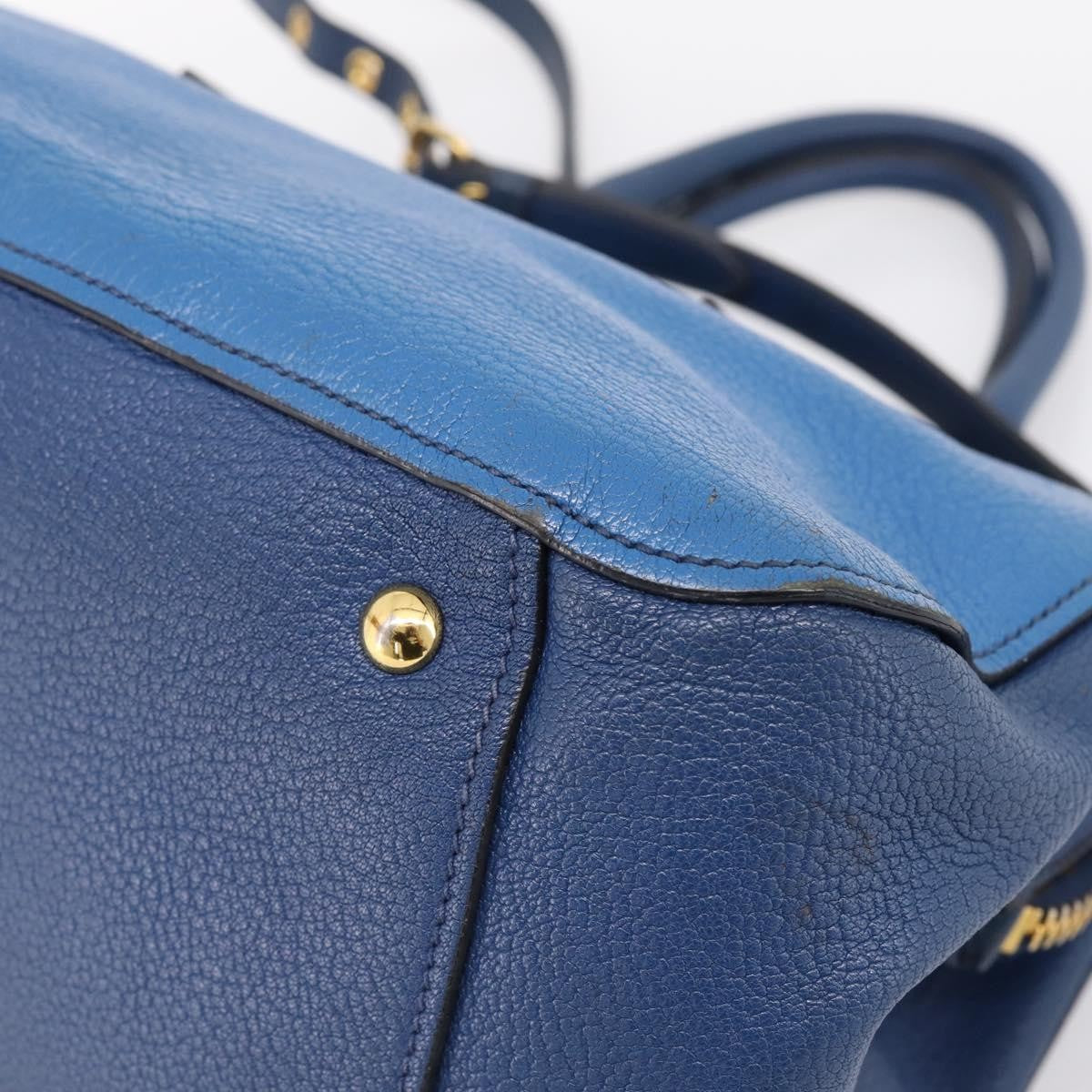 Miu Miu Madras Bowler Leather Blue Leather Handbag (Pre-Owned)