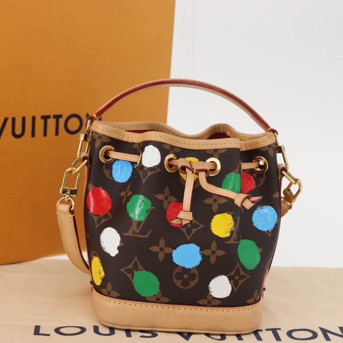 Louis Vuitton Noe Yayoi Kusama Painted Dots Monogram Canvas Brown Canvas Handbag (Pre-Owned)