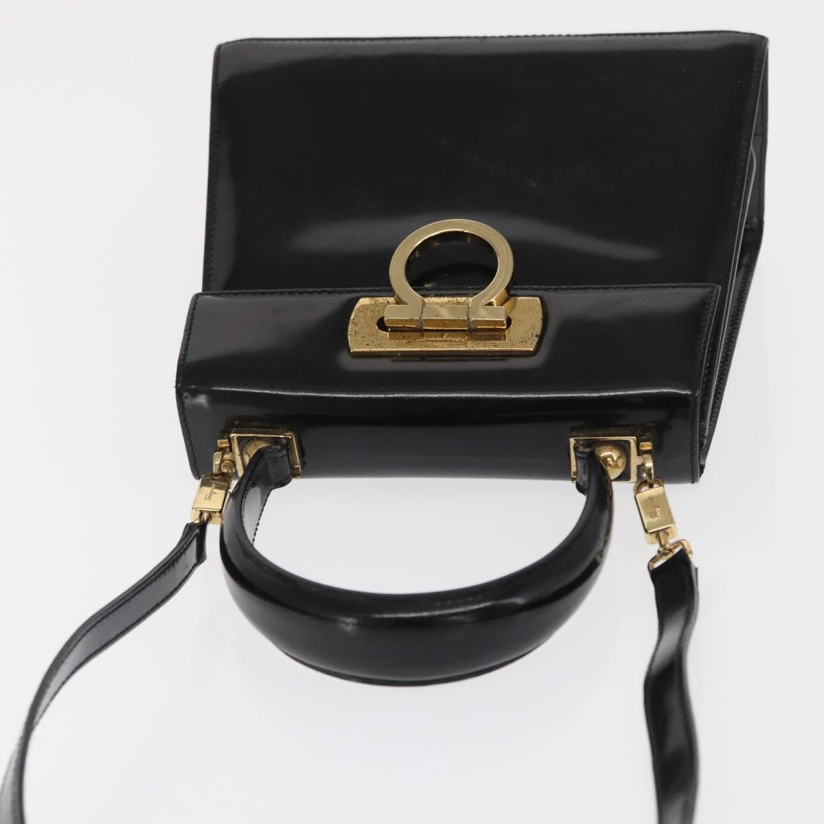 Salvatore Ferragamo Gancini Convertible Top Handle Patent Leather Black Patent_Leather Handbag (Pre-Owned)