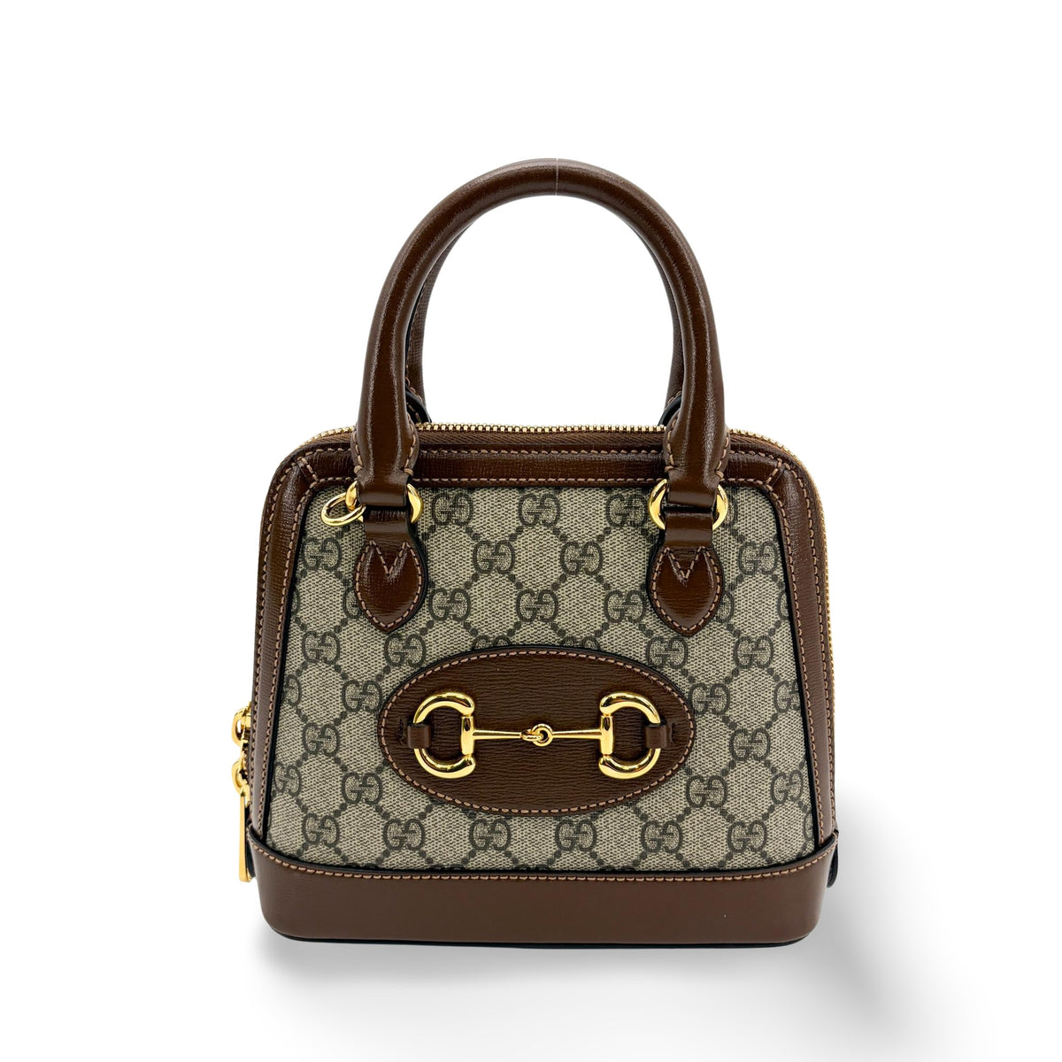 Gucci Horsebit 1955 Top Handle Gg Coated Canvas With Leather Brown Canvas Handbag (Pre-Owned)