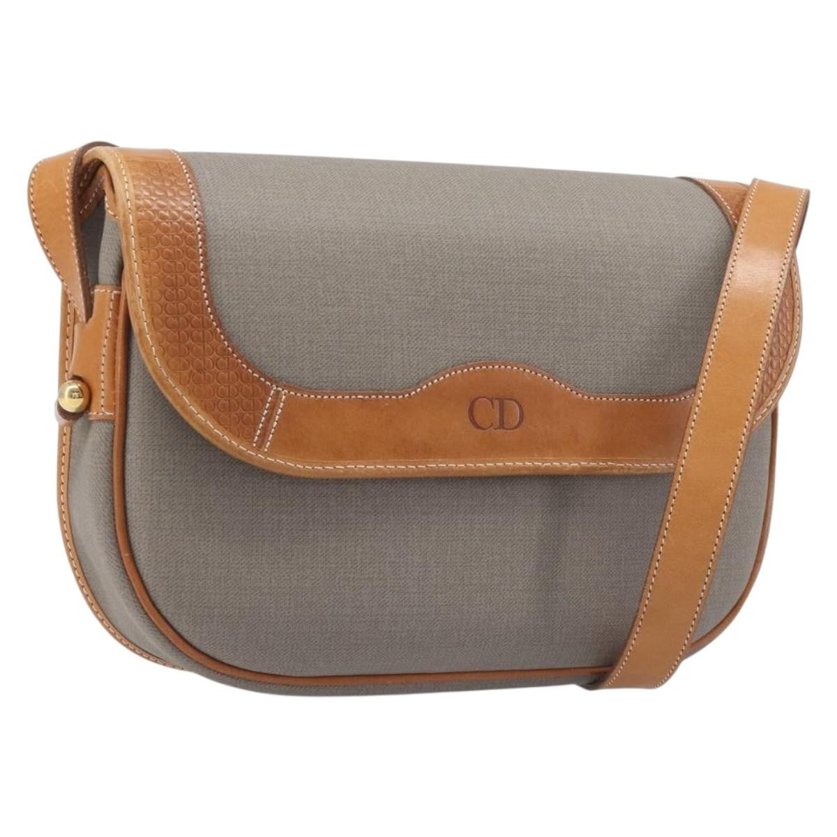Christian Dior Vintage Cd Logo Canvas And Leather Gray Canvas Shoulder Bag Bag (Pre-Owned)