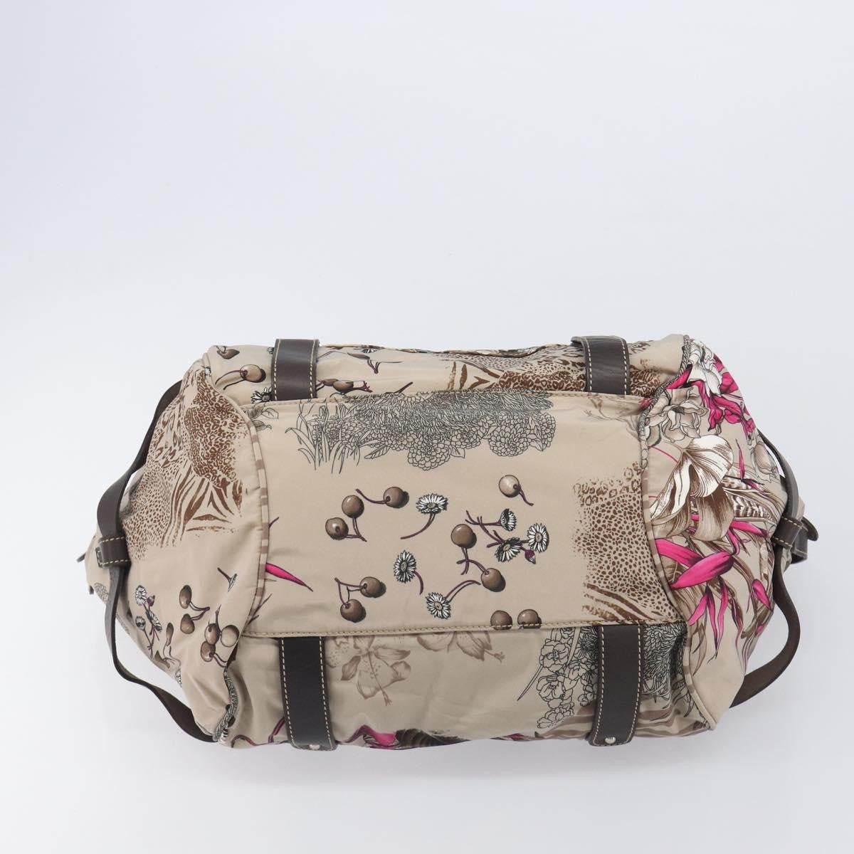 Salvatore Ferragamo Convertible Belted Boston Fiera Printed Nylon With Leather Beige Nylon Handbag (Pre-Owned)