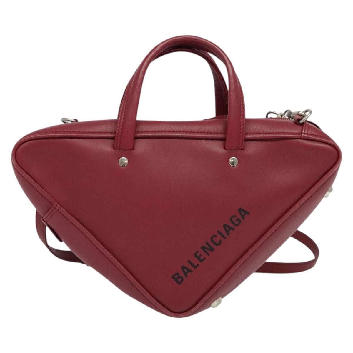 Balenciaga Triangle Duffle Leather Red Leather Handbag (Pre-Owned)