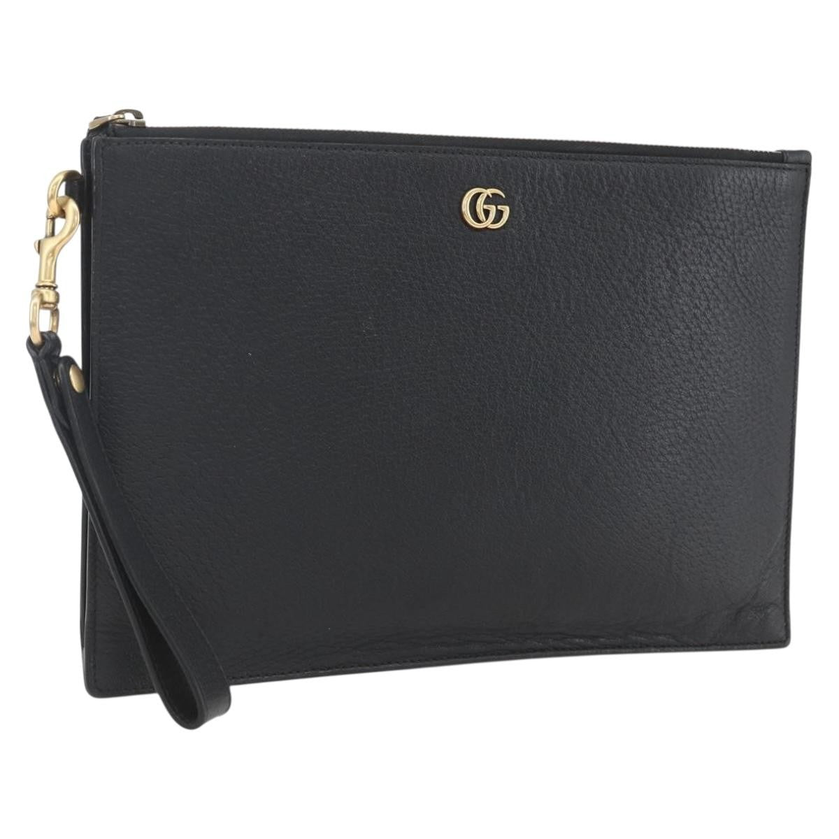 Gucci Gg Marmont Leather Black Leather Clutche & Pouche Bag (Pre-Owned)
