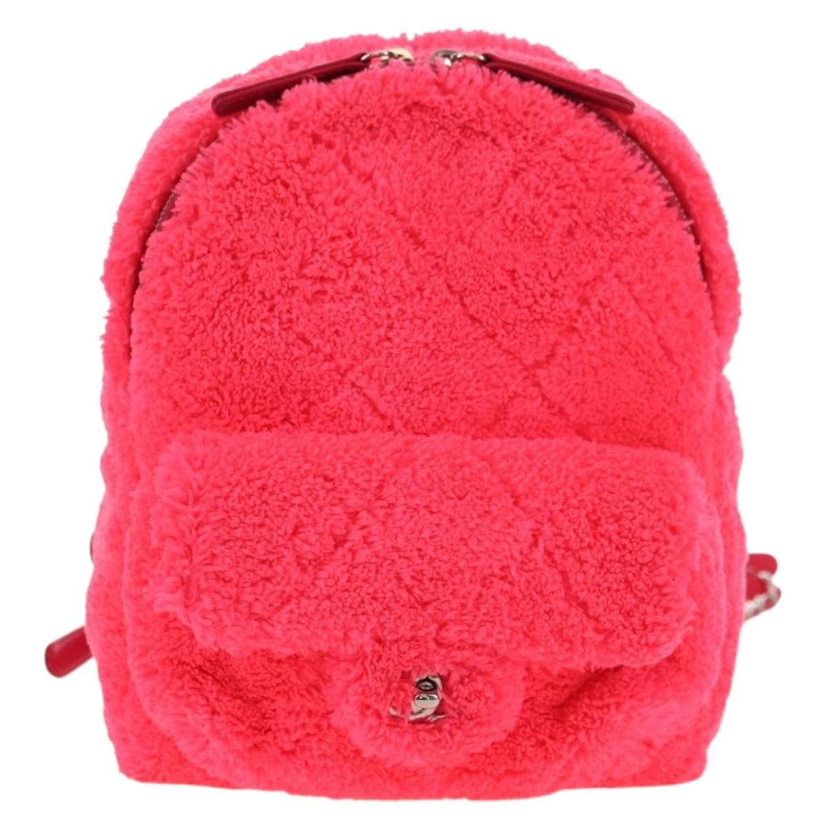 Chanel Coco Beach Quilted Terry Cloth Pink Faux_Fur Backpack Bag (Pre-Owned)