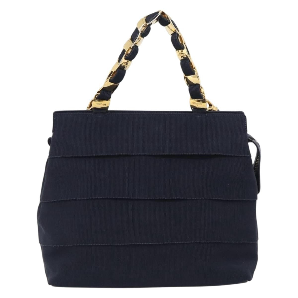 Salvatore Ferragamo Vala Canvas Navy Canvas Shoulder Bag Bag (Pre-Owned)