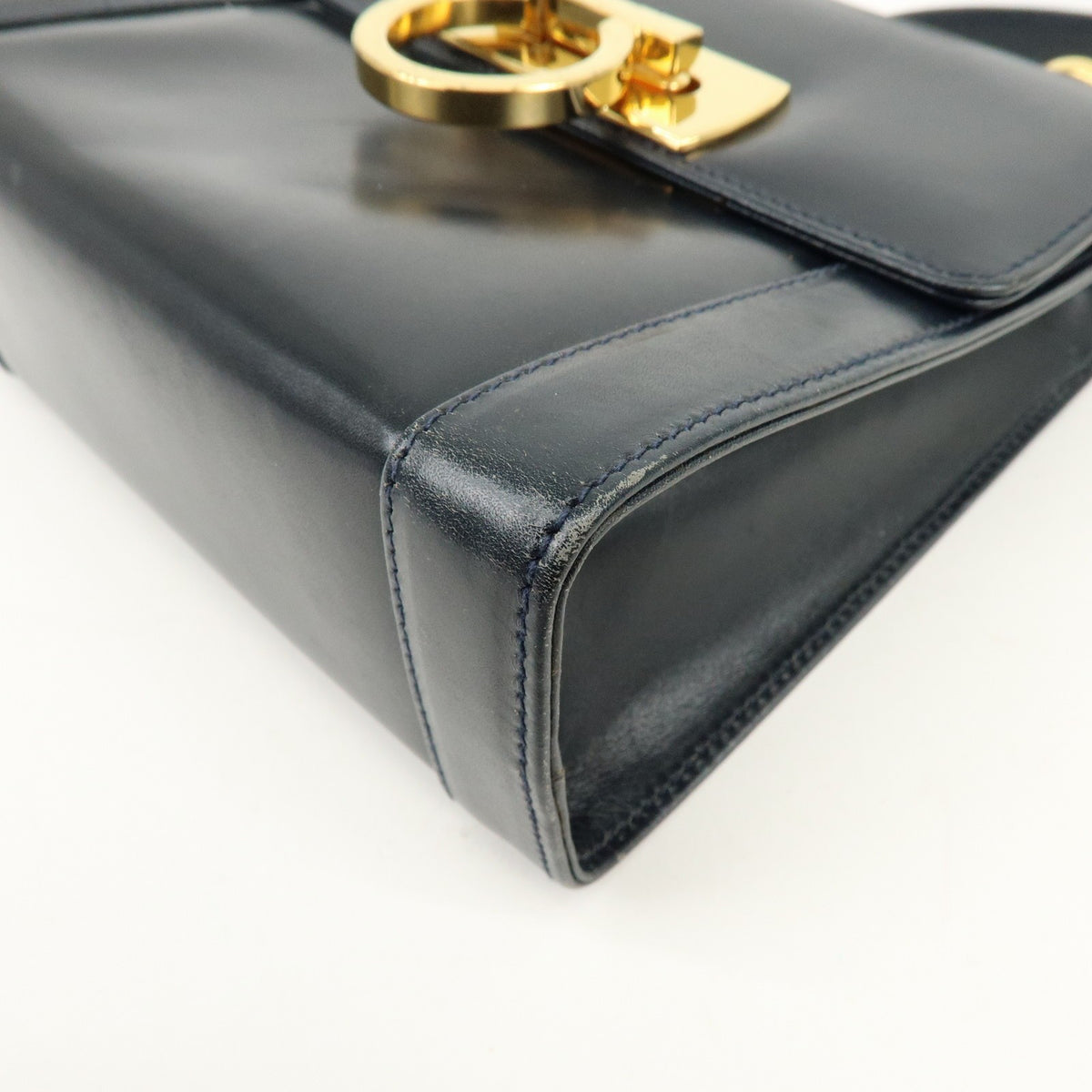 Salvatore Ferragamo Vintage Gancini Flap Leather Navy Leather Shoulder Bag Bag (Pre-Owned)
