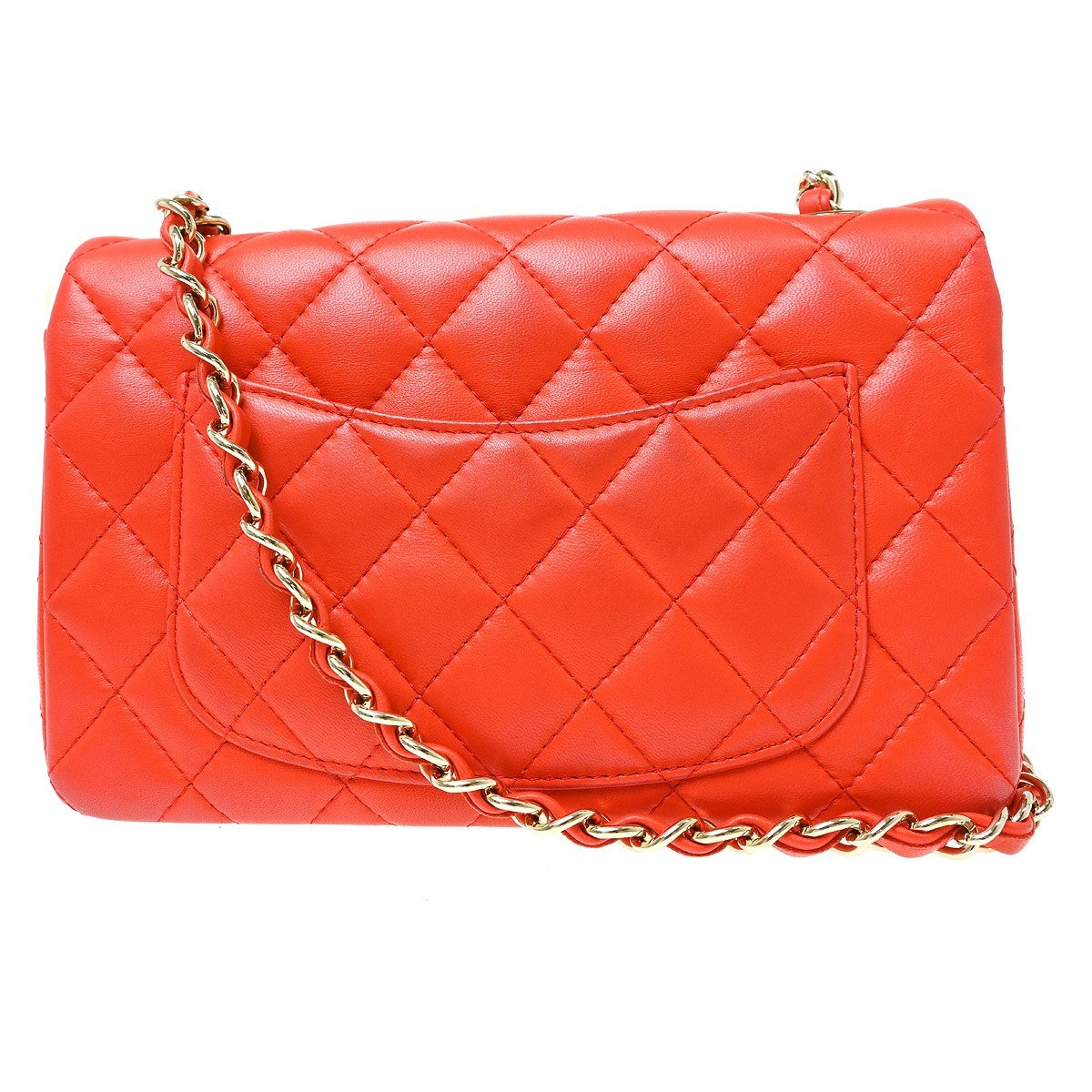 Chanel Classic Single Flap Quilted Lambskin Orange Leather Shoulder Bag Bag (Pre-Owned)