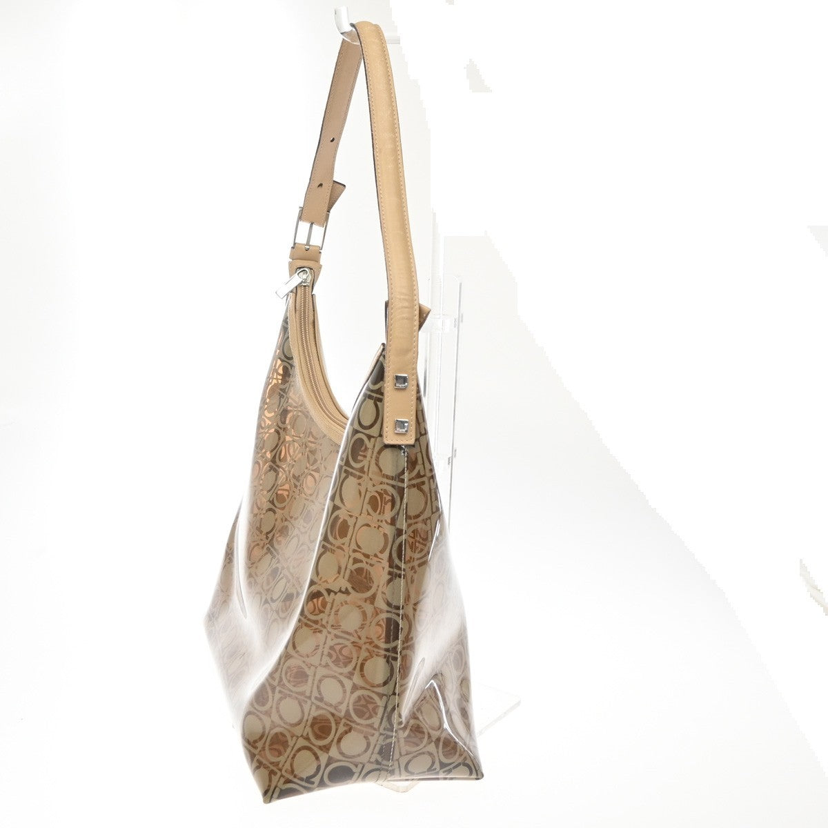 Salvatore Ferragamo Gancini Pvc Leather Brown Pvc Shoulder Bag Bag (Pre-Owned)