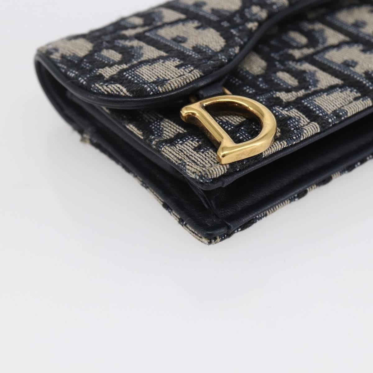 Christian Dior Saddle Card Case Oblique Canvas Navy Canvas Card Holders Accessory (Pre-Owned)