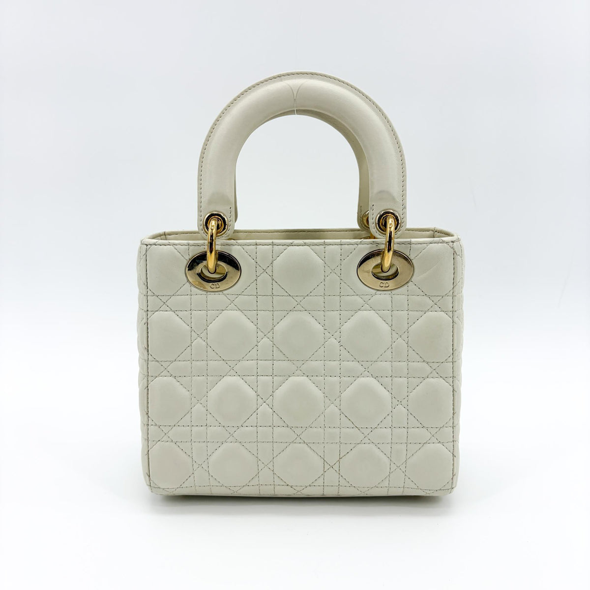 Christian Dior Lady Dior Grained Calfskin Gold Leather Handbag (Pre-Owned)