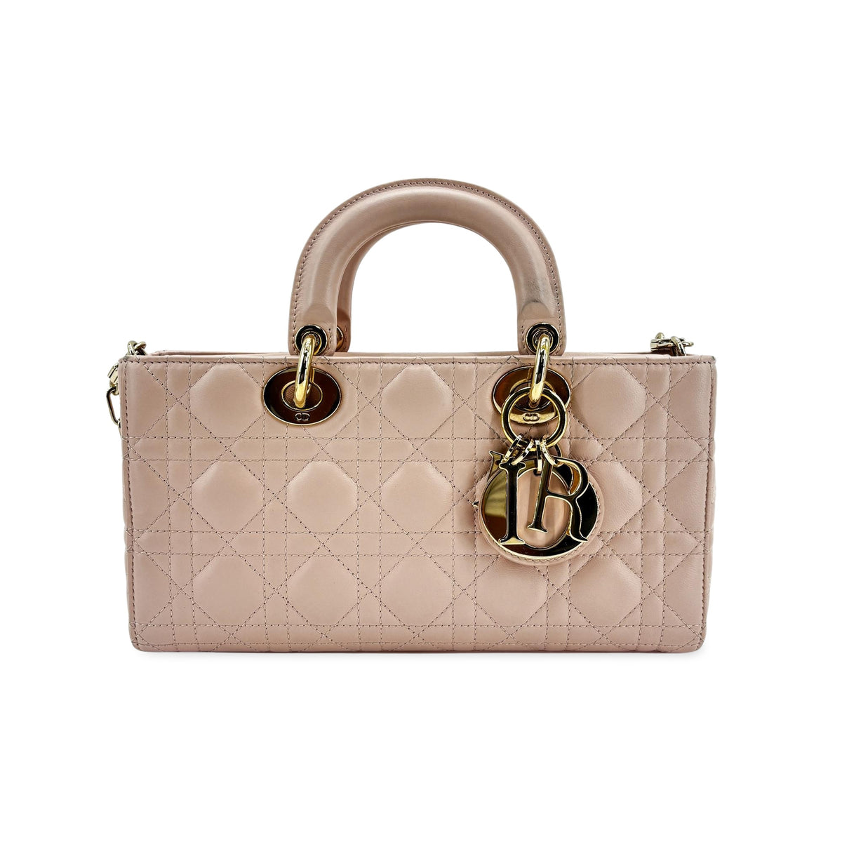 Christian Dior Lady D-Joy Cannage Quilt Lambskin Beige Leather Handbag (Pre-Owned)