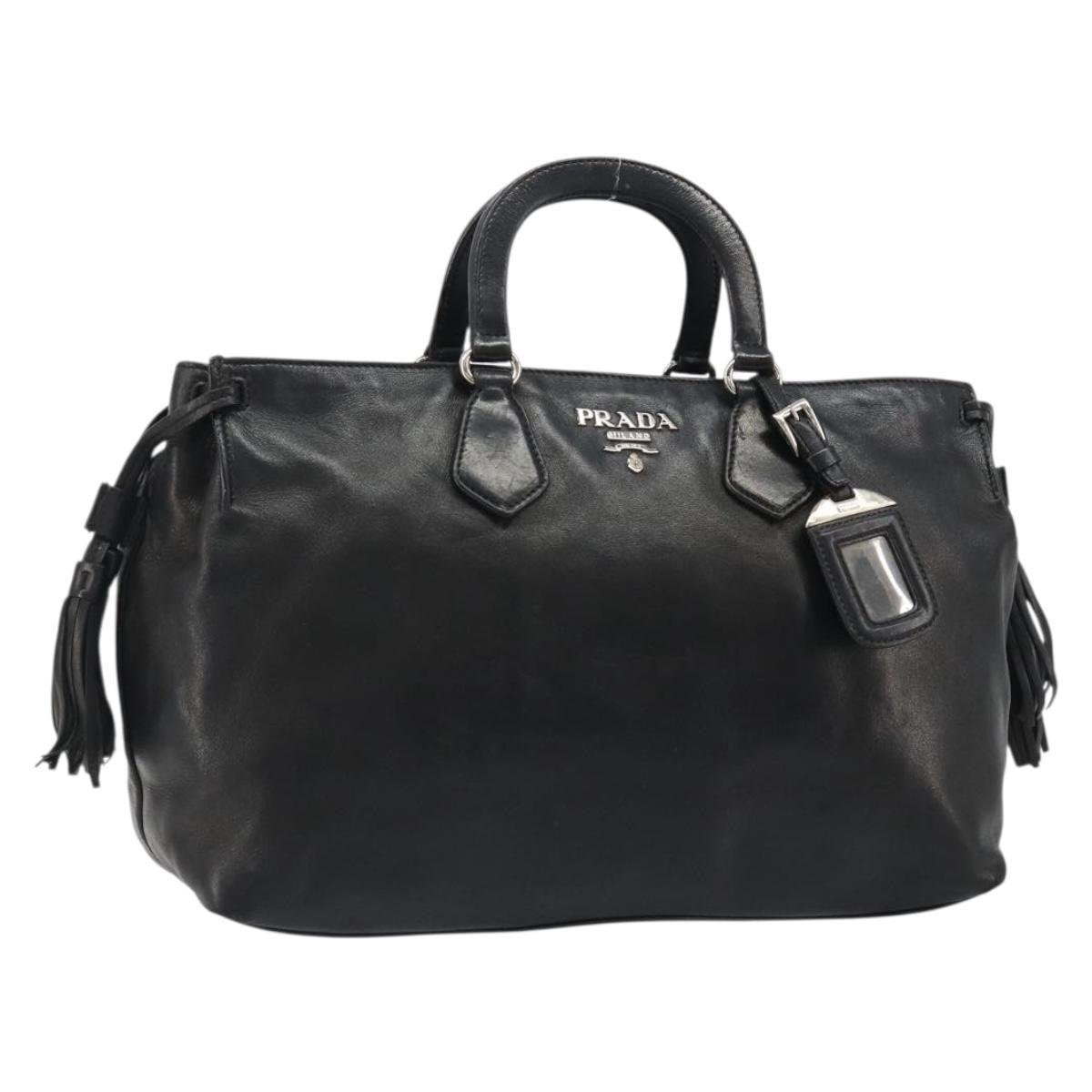 Prada Vitello Daino Convertible Tote Vitello Daino Black Leather Handbag (Pre-Owned)