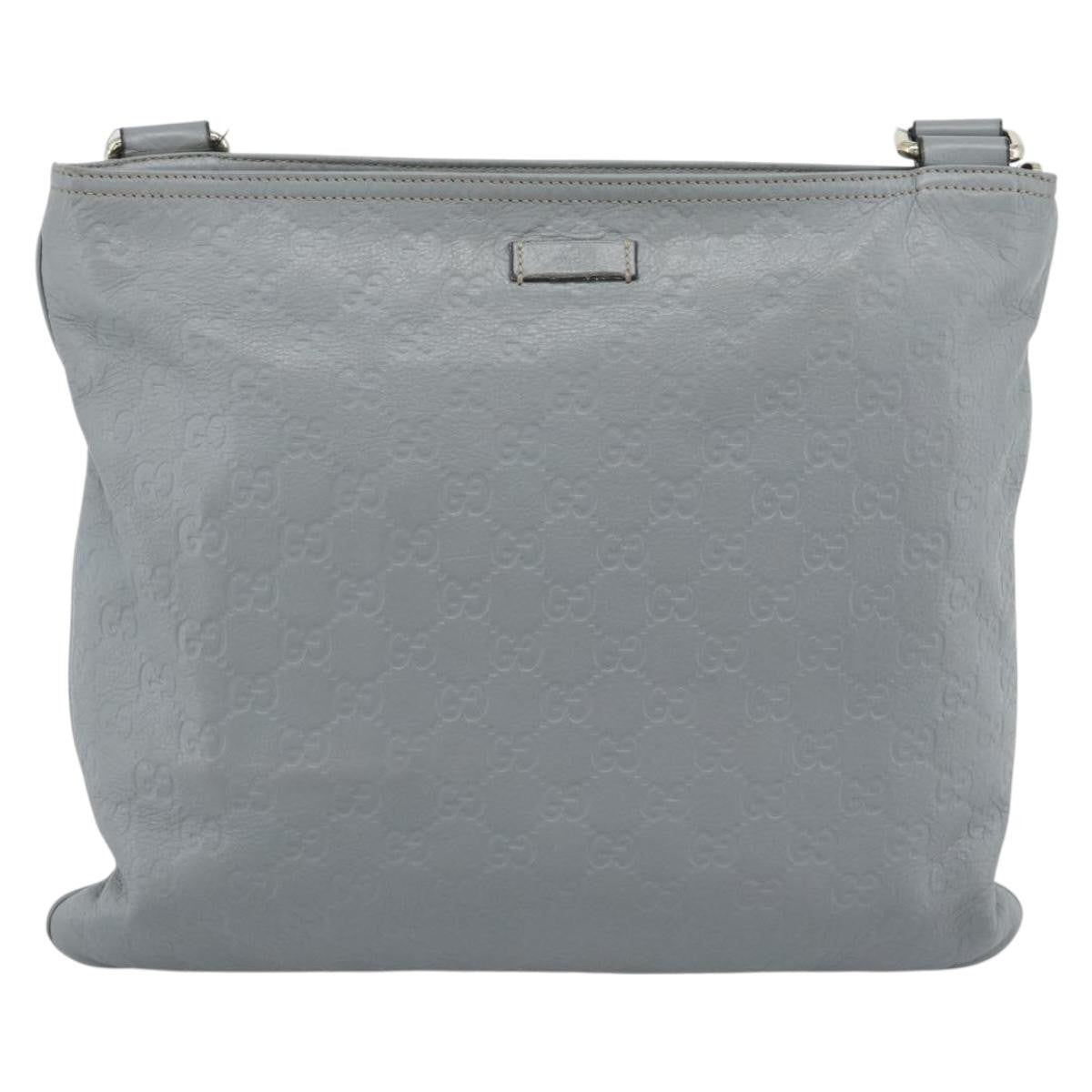 Gucci Zip Top Messenger Guccissima Leather Gray Canvas Shoulder Bag Bag (Pre-Owned)