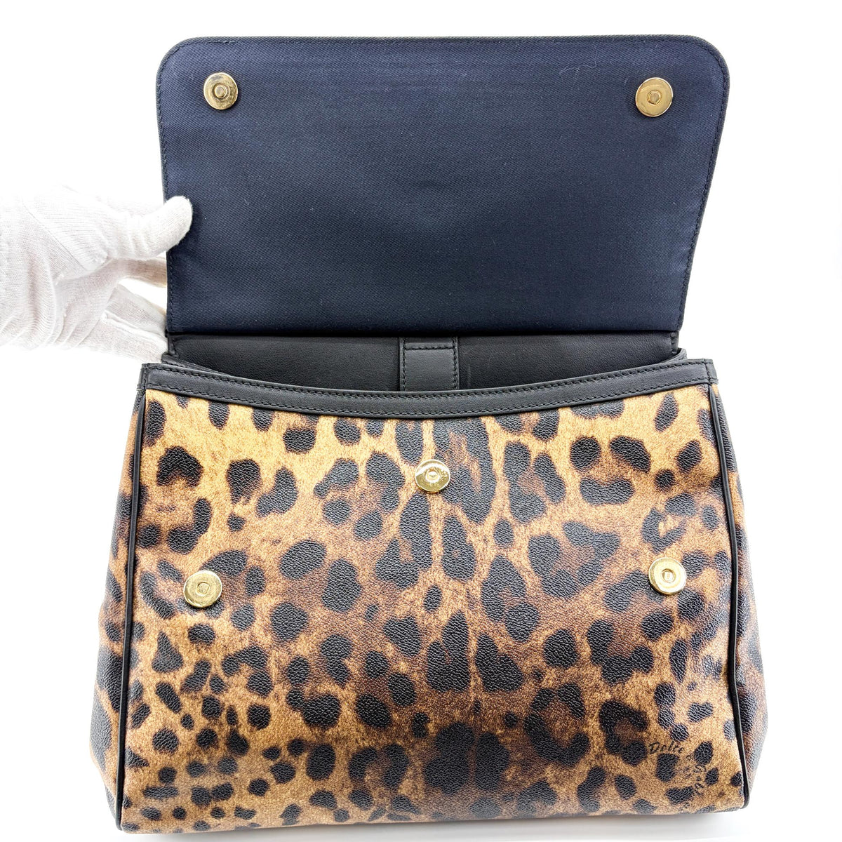 Dolce & Gabbana Miss Sicily Leopard Print Leather Brown Calfskin Handbag (Pre-Owned)