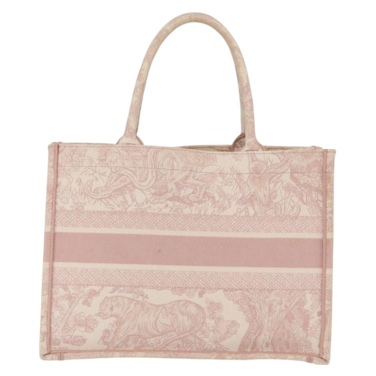 Christian Dior Book Embroidered Canvas Pink Canvas Tote Bag Bag (Pre-Owned)
