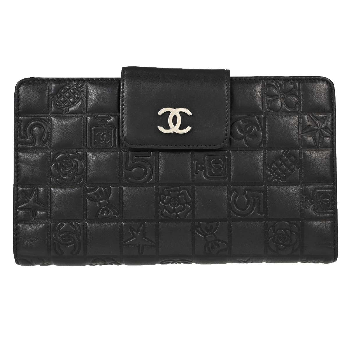 Chanel Lucky Symbols French Embossed Quilted Leather Black Leather Wallets Accessory (Pre-Owned)