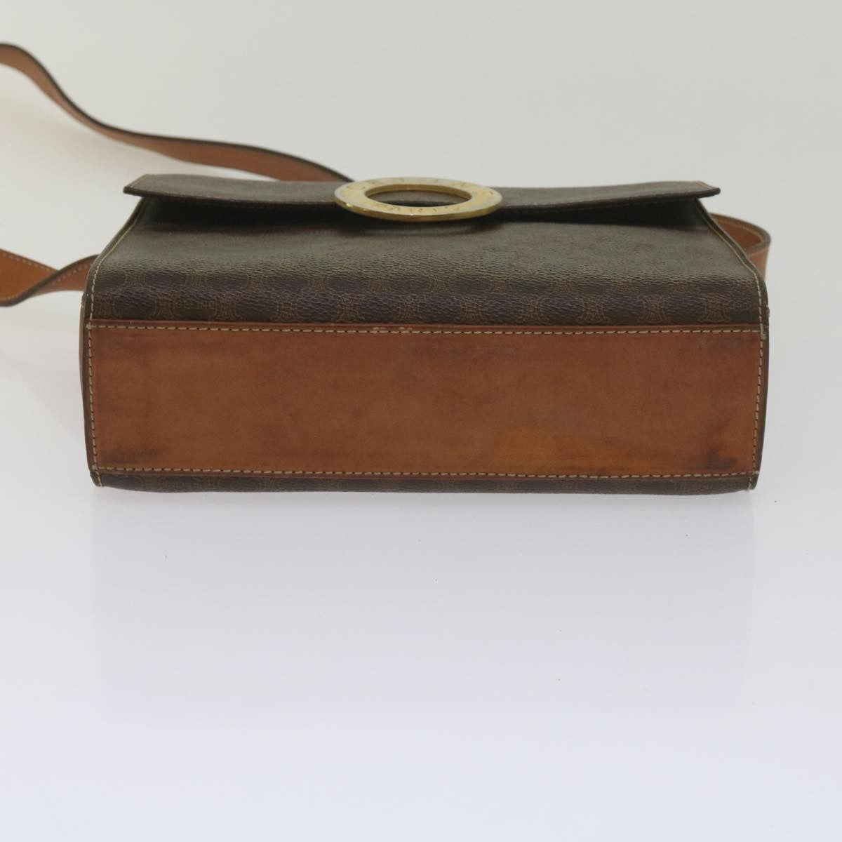 Celine Vintage Macadam Circle Logo Canvas And Leather Brown Canvas Shoulder Bag Bag (Pre-Owned)
