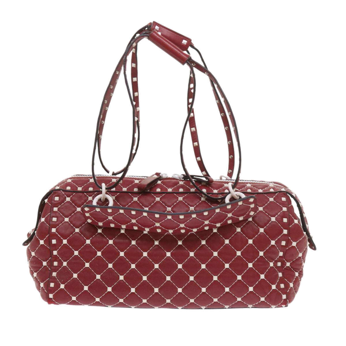 Valentino Garavani Free Rockstud Spike Duffle Quilted Leather Red Leather Shoulder Bag Bag (Pre-Owned)