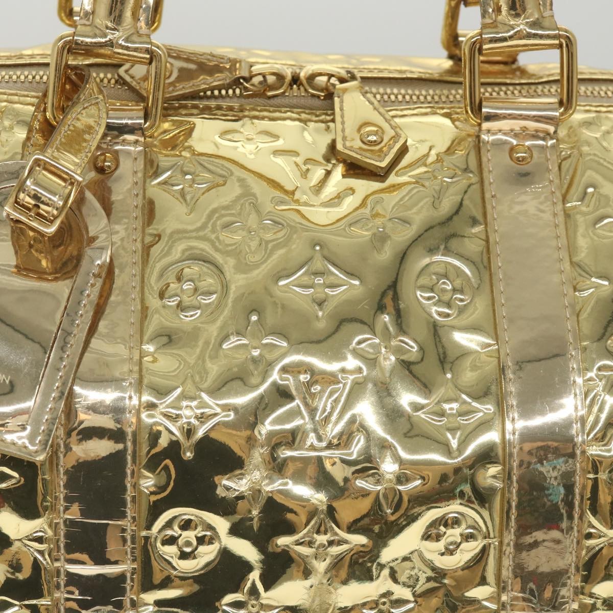 Louis Vuitton Keepall Monogram Miroir Pvc Gold Patent_Leather Travel Bag Bag (Pre-Owned)