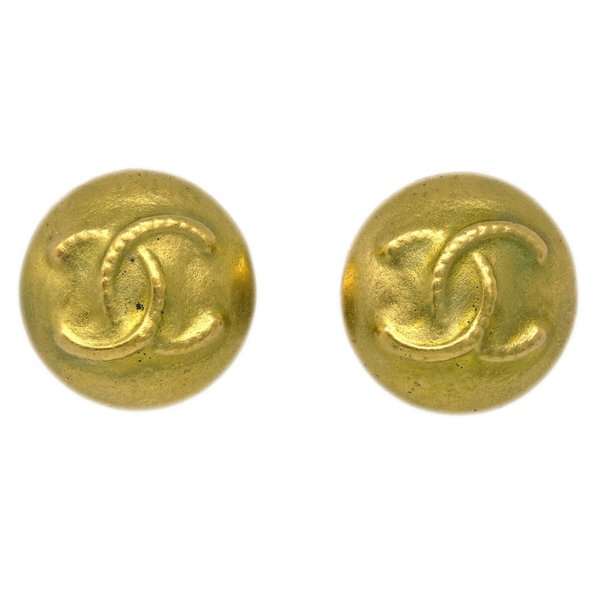Chanel Vintage Cc Round Clip-On Metal Gold Gold_Plated Earrings Jewelry (Pre-Owned)