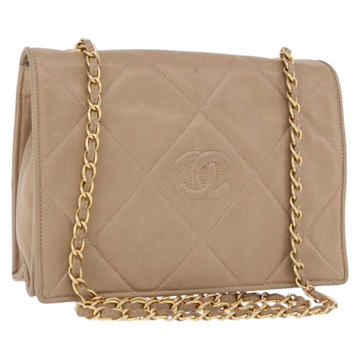 Chanel Flap Chain Leather Beige Leather Shoulder Bag Bag (Pre-Owned)