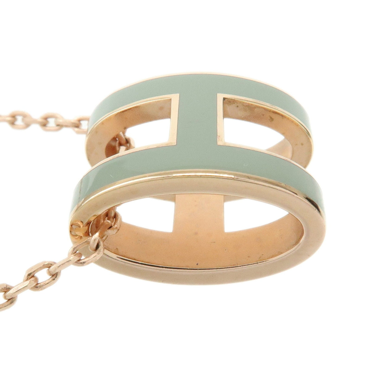 Hermes Pop H Pendant Chain Metal And Enamel Pink Rose_Gold Necklace Jewelry (Pre-Owned)