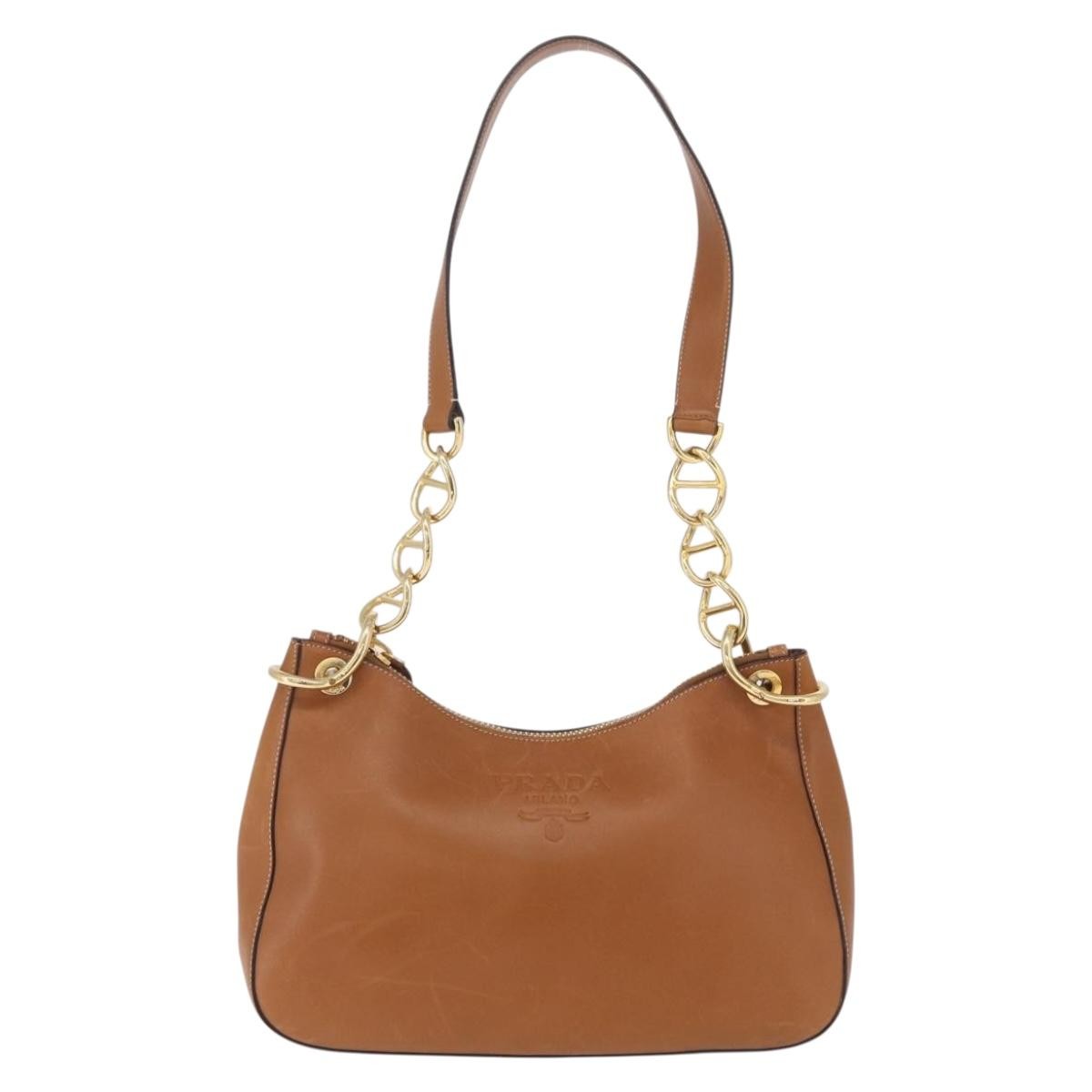 Prada Shoulder Leather Brown Leather Shoulder Bag Bag (Pre-Owned)