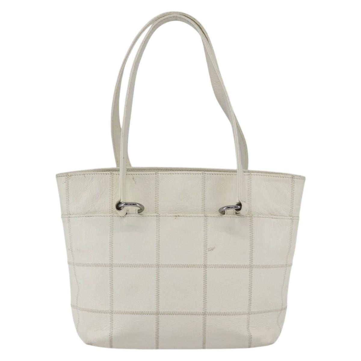 Chanel Square Stitch Quilted Leather White Leather Tote Bag Bag (Pre-Owned)