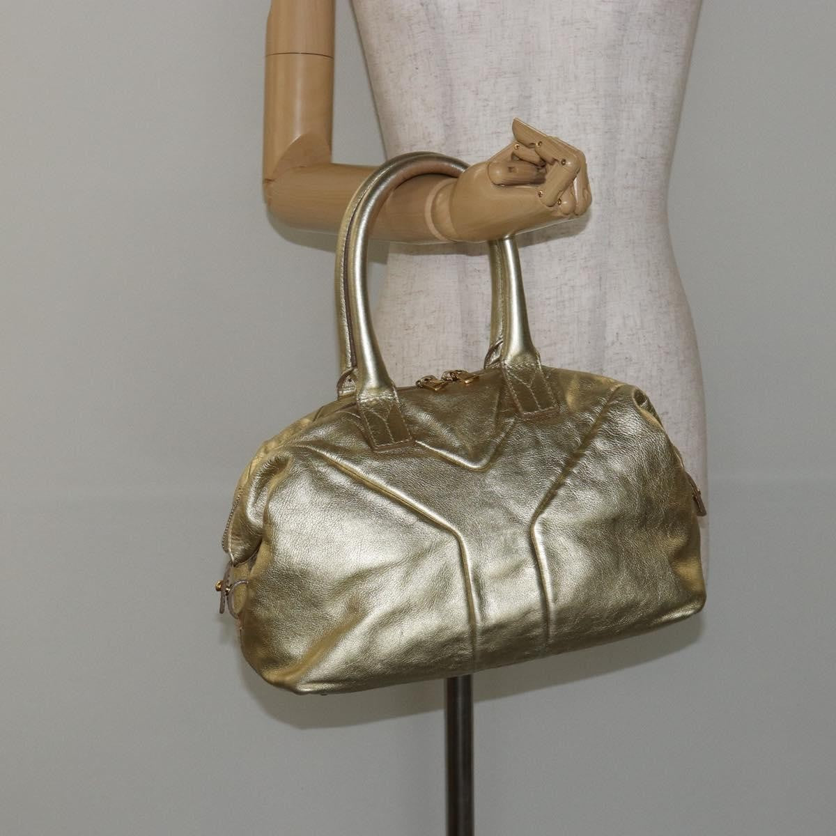 Saint Laurent Easy Y Suede With Fox Fur Gold Leather Bag (Pre-Owned)