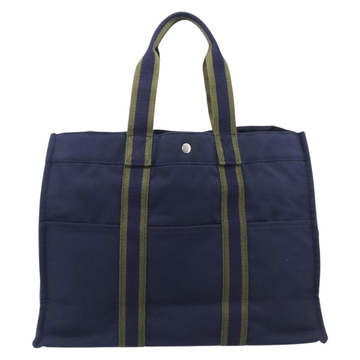 Hermes Fourre Tout Toile Navy Canvas Tote Bag Bag (Pre-Owned)