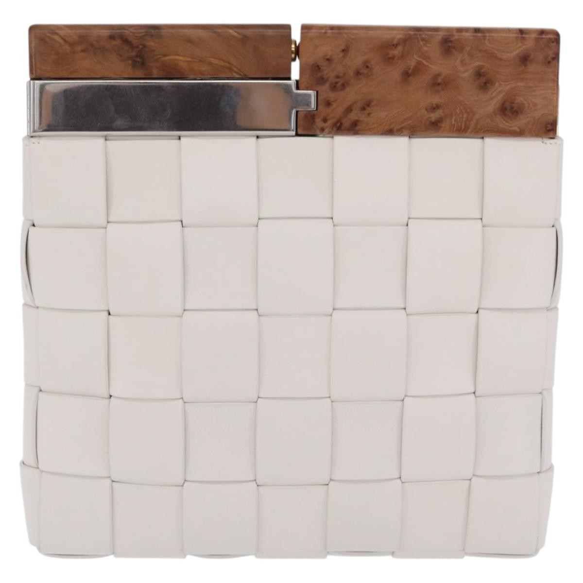 Bottega Veneta The Snap Clutch Maxi Intrecciato Leather With Wood And Metal White Leather Clutche & Pouche Bag (Pre-Owned)