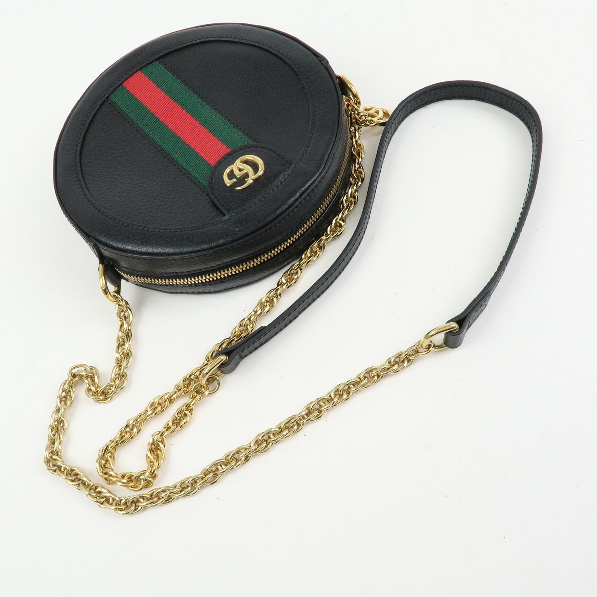 Gucci Ophidia Round Leather Black Leather Shoulder Bag Bag (Pre-Owned)