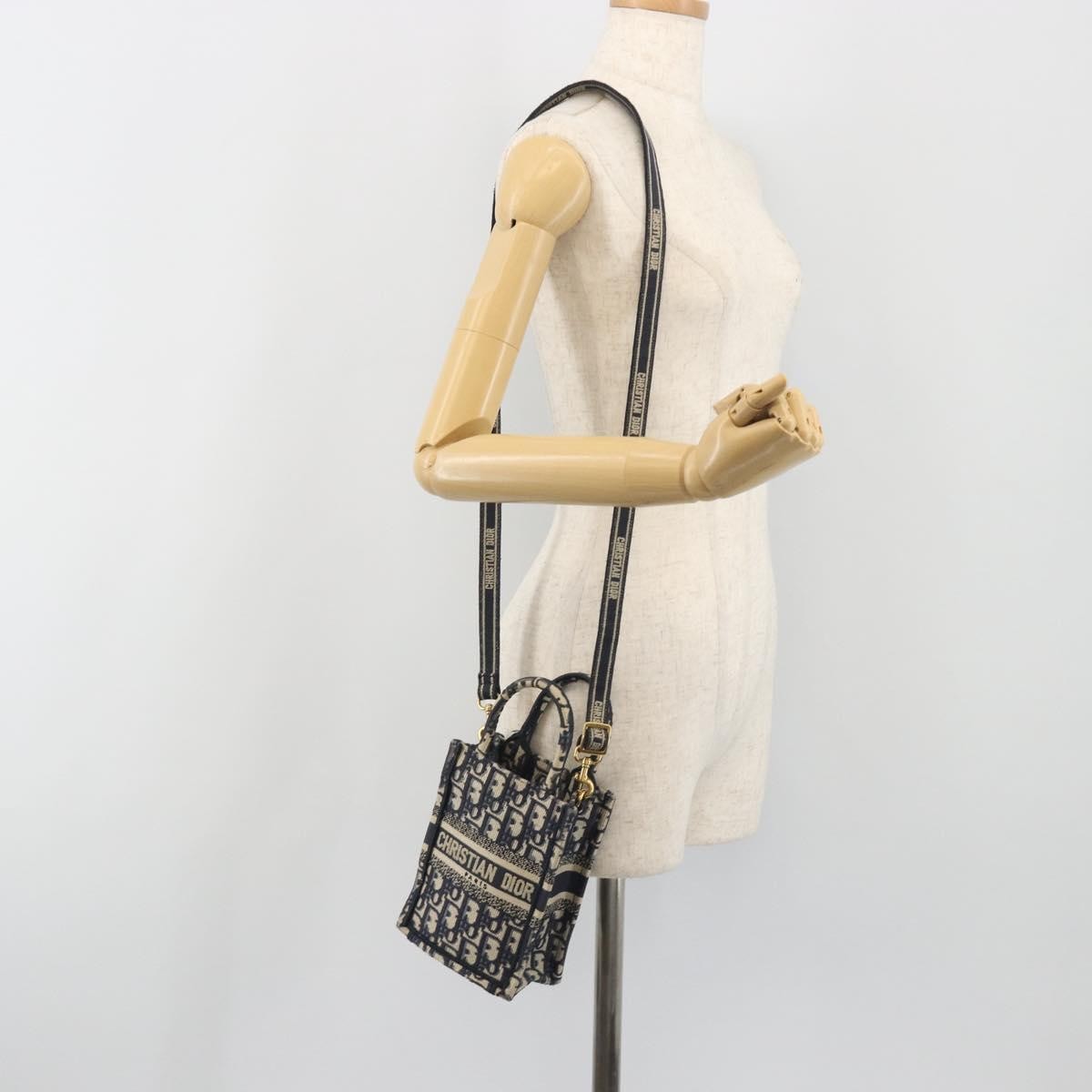 Christian Dior Book Tote Phone Oblique Canvas Navy Canvas Tote Bag Bag (Pre-Owned)