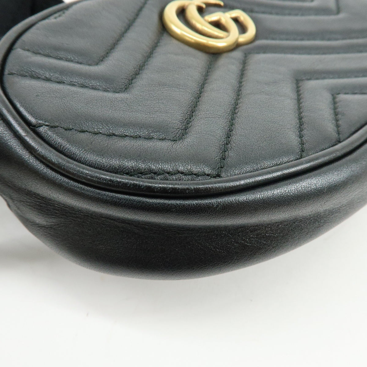 Gucci Gg Marmont Belt Matelasse Leather Black Leather Handbag (Pre-Owned)