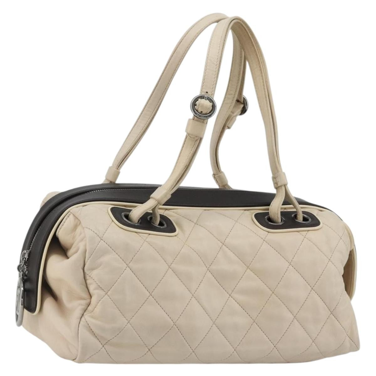 Chanel Sport Line Bowler Quilted Leather Beige Leather Handbag (Pre-Owned)