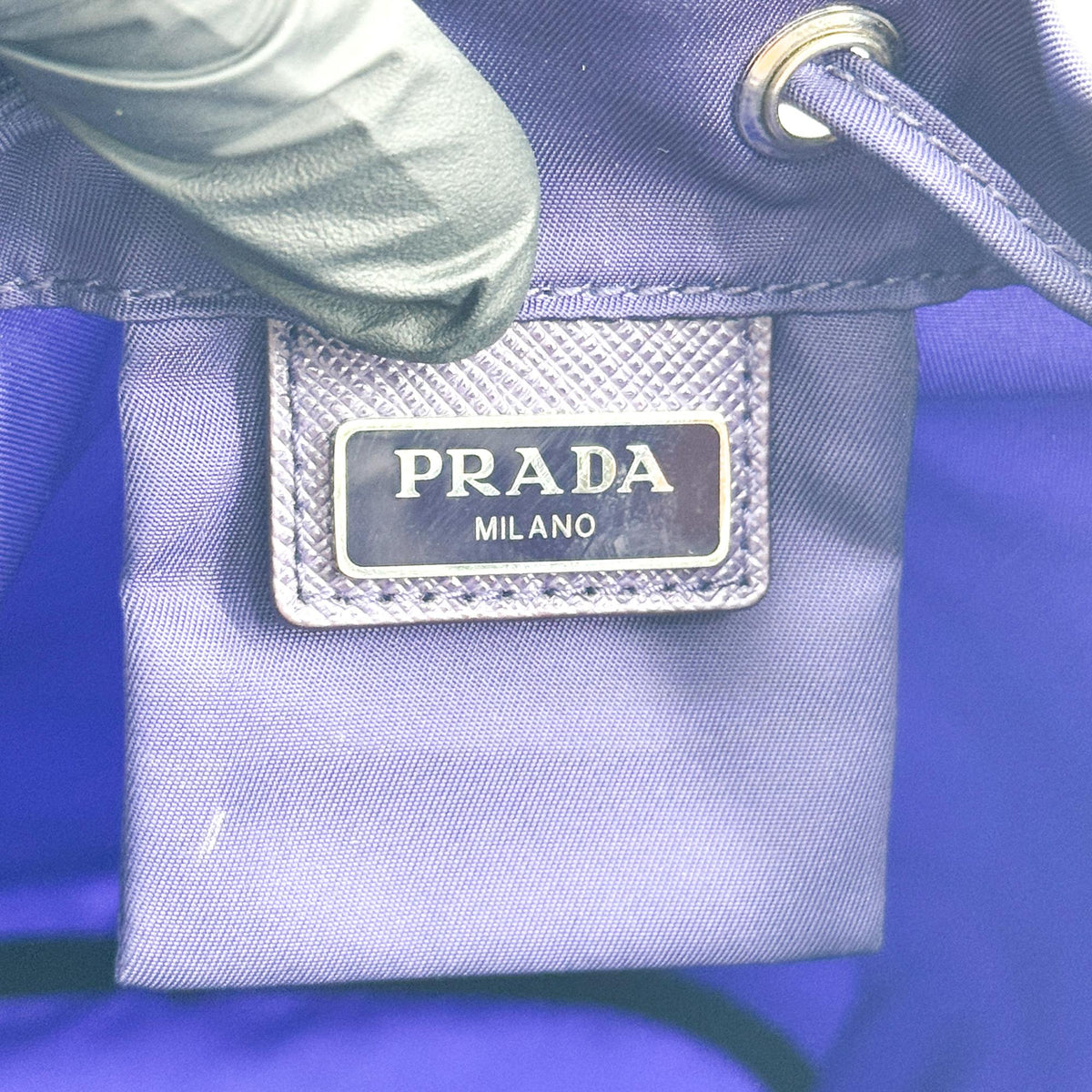 Prada Drawstring Wristlet Bucket Tessuto Navy Nylon Handbag (Pre-Owned)